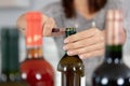 hand broaching bottles wine Royalty Free Stock Photo