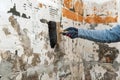 Hand with brush applying primer on the wall