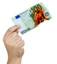 Hand Burning Flames 100 Euro Banknote Isolated Royalty Free Stock Photo