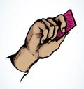 Hand with business card. Vector drawing Royalty Free Stock Photo