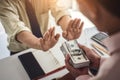 Hand of business man refuse receive money for taking bribe while making contract. bribery and corruption concept Royalty Free Stock Photo