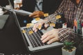 Hand business man typing on a computer keyboard.Marketing business sending information to customers or hacking online transactions Royalty Free Stock Photo