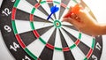 Hand business put a dart hit on the target,Goal target concept Royalty Free Stock Photo