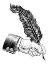 Quill Feather Ink Pen Hand Suit Vintage Woodcut Royalty Free Stock Photo