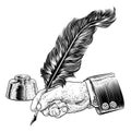 Quill Feather Ink Pen Hand Suit Vintage Woodcut Royalty Free Stock Photo
