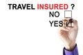 Hand of businessman approving travel insurer