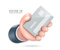 Hand of a businessman in a dark suit is holding an ID or credit card Royalty Free Stock Photo