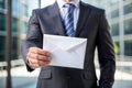 Hand Businessman Giving Blank White Envelope Document Royalty Free Stock Photo