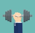 Hand of Businessman holding dumbbell.