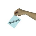 Hand of the businessman holding a paper note and have badness te