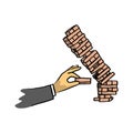 Hand of businessman make tower wooden block game falling vector Royalty Free Stock Photo