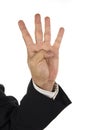 Hand and businessman showing four fingers Royalty Free Stock Photo