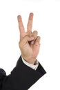 Hand and businessman showing two fingers Royalty Free Stock Photo