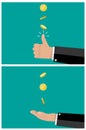 Hand of businessman tossing and catches a coin Royalty Free Stock Photo