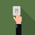 Hand of businessman turn switch on, switch off save energy concept vector illustration