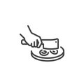Hand with butcher chopping food line icon