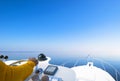 Hand of captain on steering wheel of motor boat in the blue ocean during the fishery day. Success fishing concept. Ocean yacht. Royalty Free Stock Photo