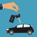 Hand with car keys. Concept rent or buying car. illustration in