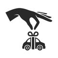 Hand with Car on White Background. Gift Icon. Vector Royalty Free Stock Photo