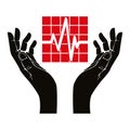 Hand with cardiogram vector symbol.