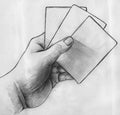 Hand with cards sketch Royalty Free Stock Photo