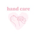 Hand care emblem with human hands stroking each other icon isolated on white background.