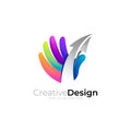 Hand care logo and arrow design template, colorful style Royalty Free Stock Photo