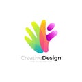 Hand care logo with community design template, social icon Royalty Free Stock Photo