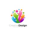 Hand care logo design colorful, hug icon with charity logos Royalty Free Stock Photo