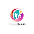 Hand care logo and family design, 3d colorful icons, affectionate hug icon Royalty Free Stock Photo