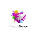 Hand care logo with heart design vector, colorful icon, babble logos