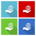 Hand care planet environment icon set, flat design vector illustration in eps 10 for webdesign and mobile applications in four Royalty Free Stock Photo