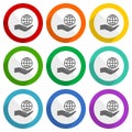Hand care planet environment vector icons, set of colorful flat design buttons for webdesign and mobile applications Royalty Free Stock Photo