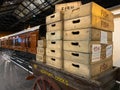 Hand cart and wooden fish boxes