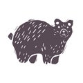 Hand carved bold block print bear icon clip art. Folk illustration design element. Modern boho decorative linocut