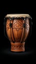 Hand-Carved Bongo Drum on Black Background. Traditional percussion musical instrument of Afro-Cuban and Latin American Royalty Free Stock Photo