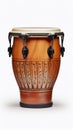 Hand-Carved Bongo Drum on a White Background. Traditional percussion musical instrument of Afro-Cuban and Latin American Royalty Free Stock Photo