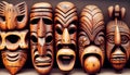 hand carved wooden ritual masks Royalty Free Stock Photo