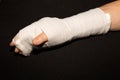 Hand in a cast.