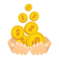 Hand catch falling gold money cash coins Royalty Free Stock Photo