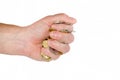Hand of Caucasian man squeezed in fist c Royalty Free Stock Photo