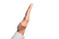 Hand of caucasian young man showing fingers over isolated white background showing the side of stretched hand, pushing and doing Royalty Free Stock Photo