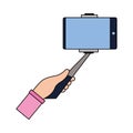 Hand with cellphone in stick
