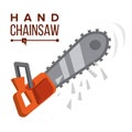 Hand Chainsaw Vector. Petrol Chain Saw. Professional Instrument, Working Tool. Flat Cartoon Illustration