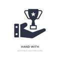 hand with champions cup icon on white background. Simple element illustration from Signs concept