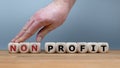 Hand changes the word `Nonprofit` to `Profit`