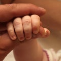 The hand of the child holds a hand of the adult close Royalty Free Stock Photo