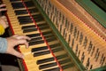 Hand of Child Playing Medieval Harpsichord in a Castle in Italy