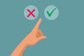 Hand Choosing Between Accept and Reject Icon on Web Interface Vector Cartoon Royalty Free Stock Photo