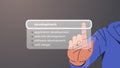 hand choosing development in search bar on virtual screen web site application development internet networking Royalty Free Stock Photo